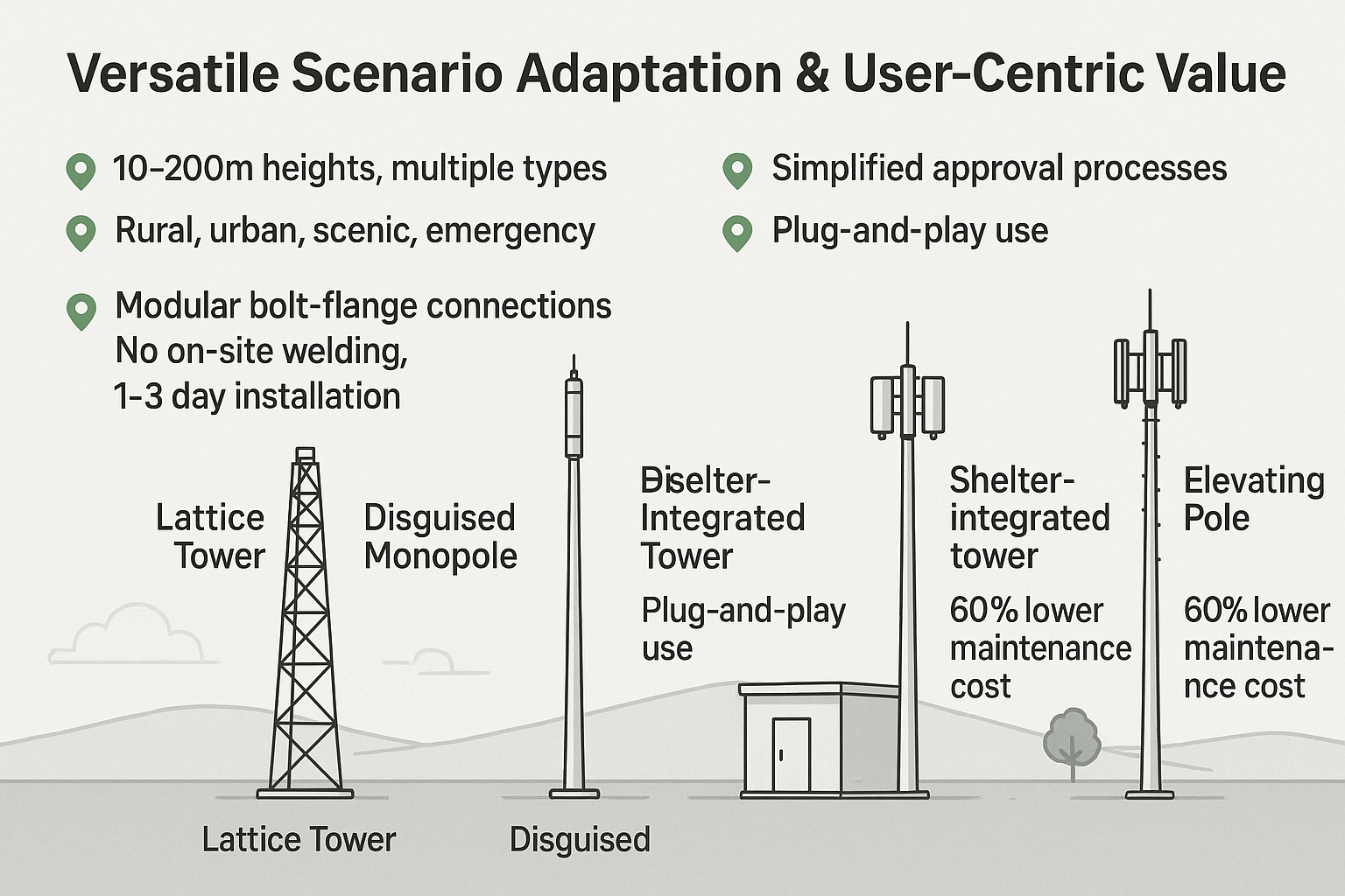 Telecom Tower of Versatile Scenario Adaptation