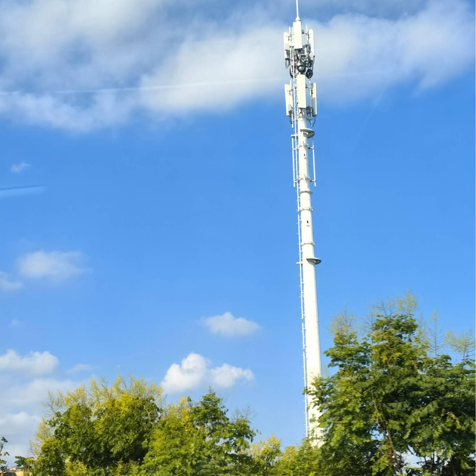 Monopole tower installation showing slip joint and flange connection differences